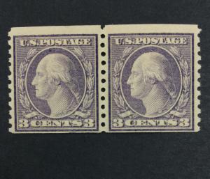 US #394 COIL PAIR MINT OG NH $325 LOT #5629