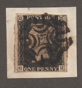 EDSROOM-17363 Great Britain 1 Used on Piece 1840 3 Margins CV$375