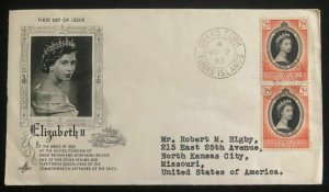 1953 Turks & Caicos Island QE2 Coronation First Day Cover Queen Elizabeth To USA