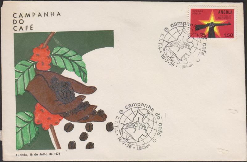 O) 1976 ANGOLA, WAR OF INDEPENDENCE 1975, COFFEE, FDC XF