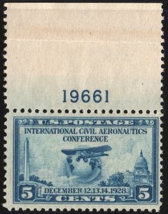 SC#650 5¢ Civil Aeronautics Issue Plate Single (1928) MNH