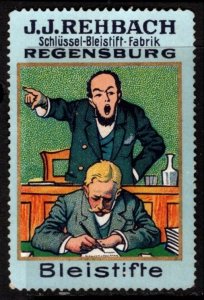 Vintage Germany Poster Stamp J. J. Rehbach Key Pencil Factory Regensburg Pencils