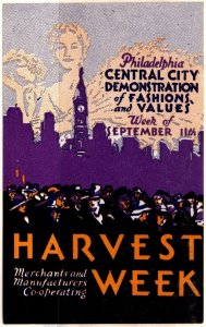 Vintage US Poster Stamp 11th Harvest Week Merchants & Manufacturers Cooperating