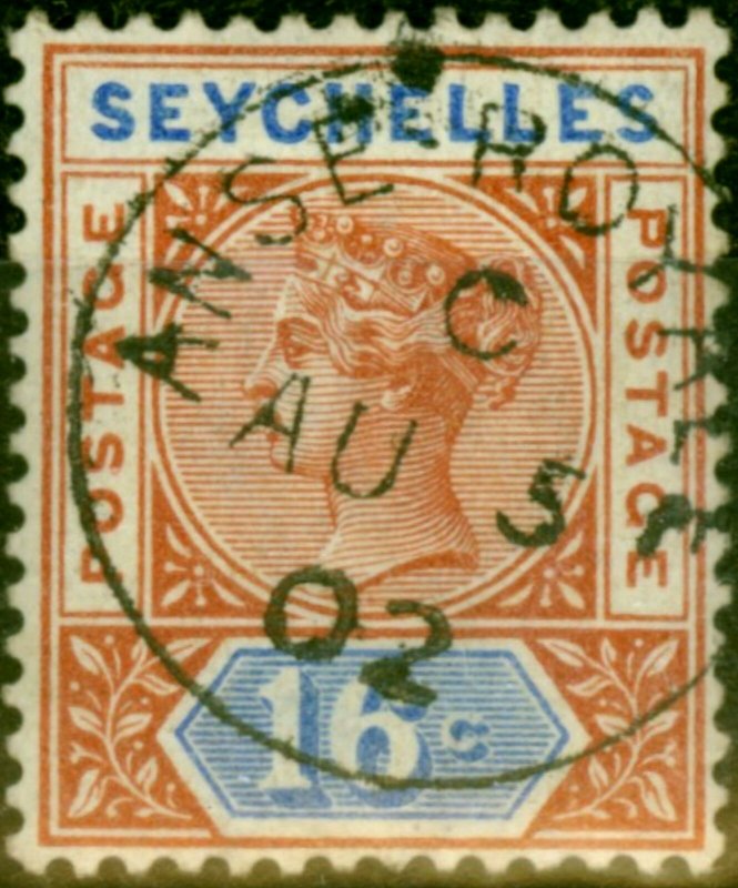 Seychelles 1892 16c Chestnut & Ultramarine SG13 Superb Used ANSE ROYALE CDS 