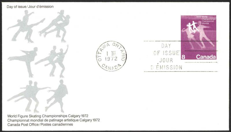 Canada Sc# 559 FDC single 1972 03.01 Figure Skating