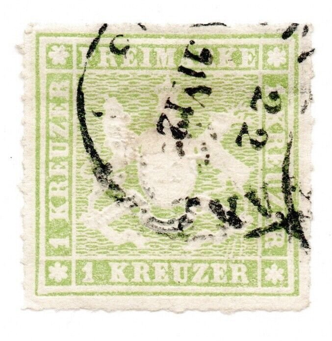 Wurttemberg German States Stamps 1865 1 Kreuzer Rouletted pale green SG61