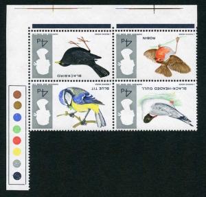 SG696aWi 1966 Birds (Ordinary) Wmk Inverted Traffic Light Block of 4 U/M