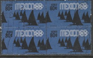 MEXICO C335, 80¢ Sailing 4th Pre-Olympic Set Used BLOCK OF 4. VF. (551)