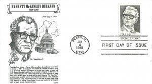 1981 FDC, #1874, 15c Everett Dirksen, 4 diff. cachets