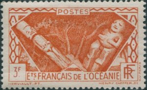 French Oceania 1934 SG116 3f orange Native Gods MLH