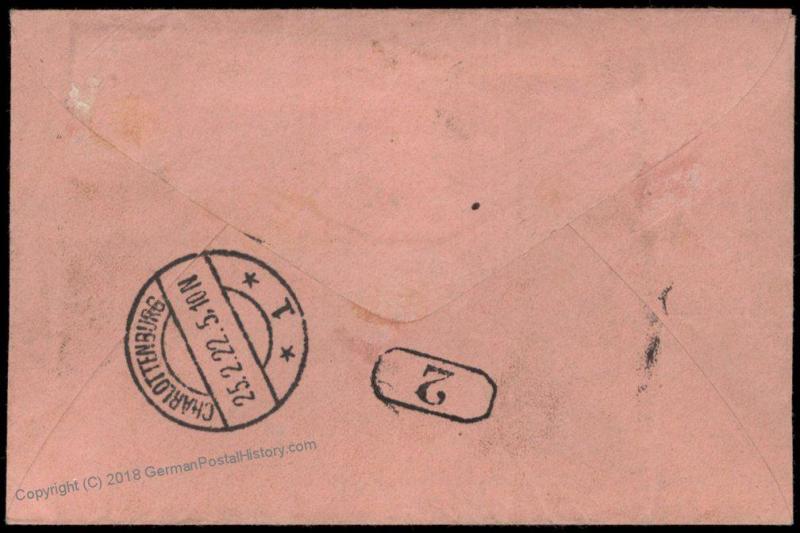 Germany 1922 Berlin Inflation Rohrpost Pneumatic Stationery Cover 82652