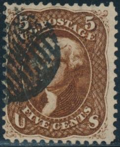 #75 1862 5¢ RED BROWN - SOUND USED GEM (BLACK GRID) CV $500.00++ BQ7474A