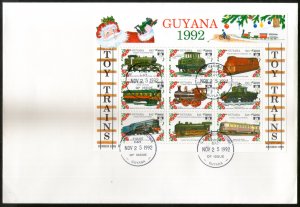 Guyana 1992 Toy Trains Locomotive Railway Sc 2622 Sheetlet FDC # 15202