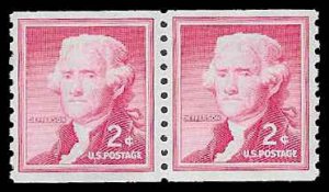 PCBstamps    US #1055b Line Pair 4c(2x2)Jefferson, tagged, shiny, small, MNH,...