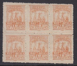 Colombian States Boyaca 1904 10c Orange Block x 6 MNH. Scott 18 