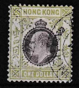 Hong Kong KEVII One Dollar olive green Used Fine/VF/O  Scott 103