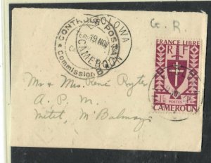 CAMEROUN 1941 CENSOR 1F  COVER EBOLOWA TO MBALMAYO  P0229H