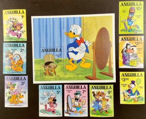 Anguilla Disney Donald Duck Easter 1981  S/S  5 1/4 x 4 1/4” & 9 stamps