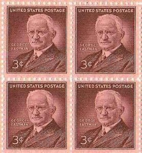 1954 George Eastman Block of 4 3c Postage Stamps, Sc# 1062, MNH, OG