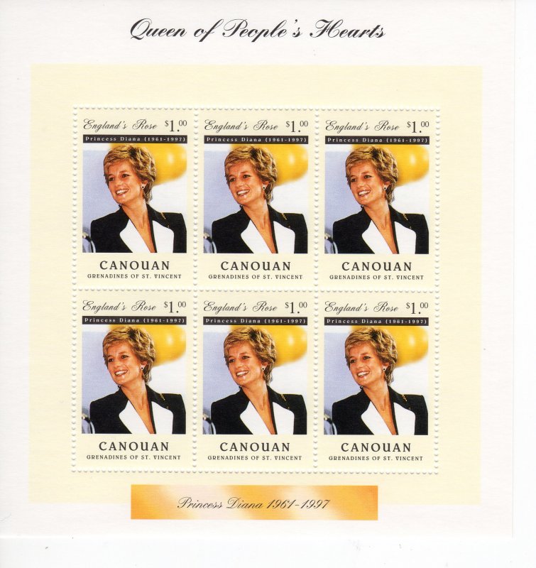 Canouan 1997 Sc#1 Diana,Princess of Wales (1961-1997) Sheetlet (6) MNH