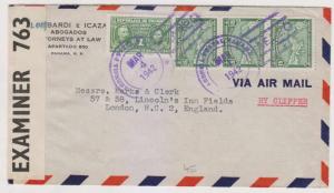 PANAMA 1942 CENSORED COVER VIA CLIPPER PANAMA TO LONDON RATED 45c + 1c VF