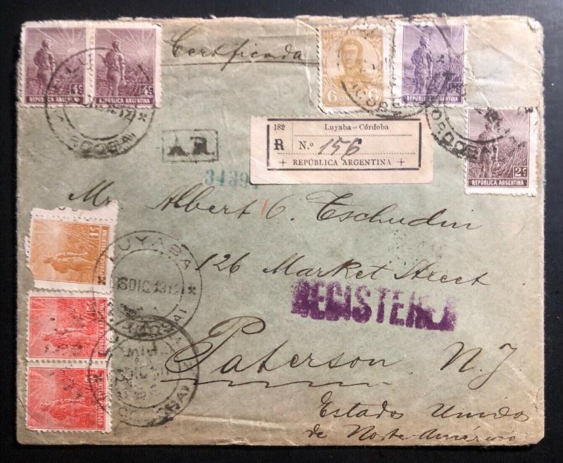 1912 Cordoba ARGENTINA Registered Cover To  Paterson NJ USA Back Wax Seal