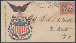 #65 MS PEN CNL ON CIVIL WAR PATRIOTIC COVER BY RICKARDS TO WOODSTOCK, VT BS1187