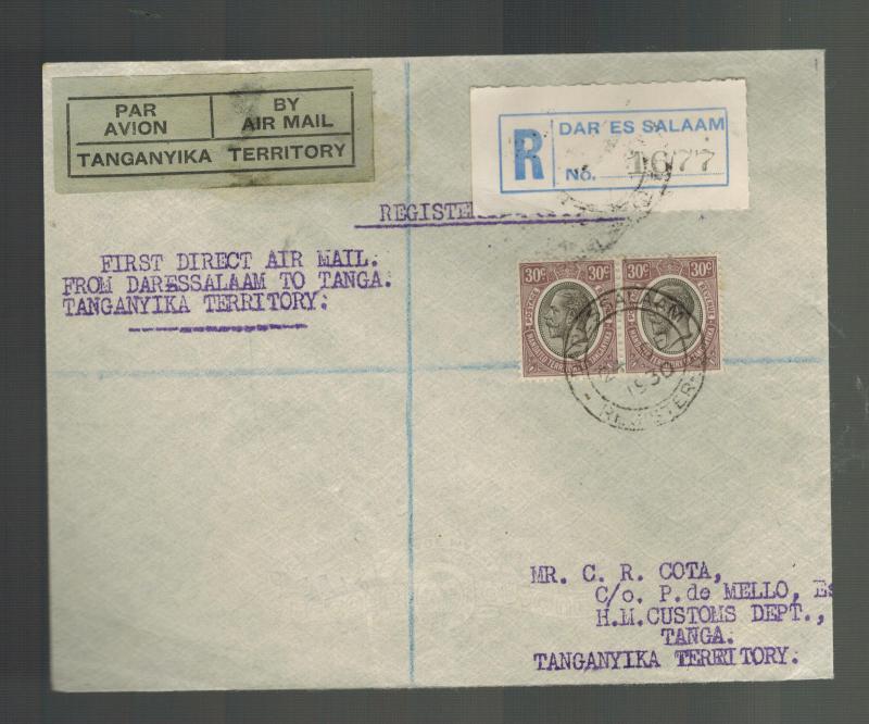 1930 Dar es Salaam Tanganyika to Tanga KUT FFC First Flight Cover 70 FLown