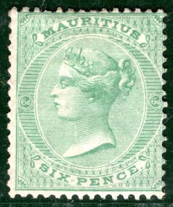 MAURITIUS QV Classic Stamp SG65 6d Blue-Green (1863-72) Mint MM Cat £250 PBLUE92 