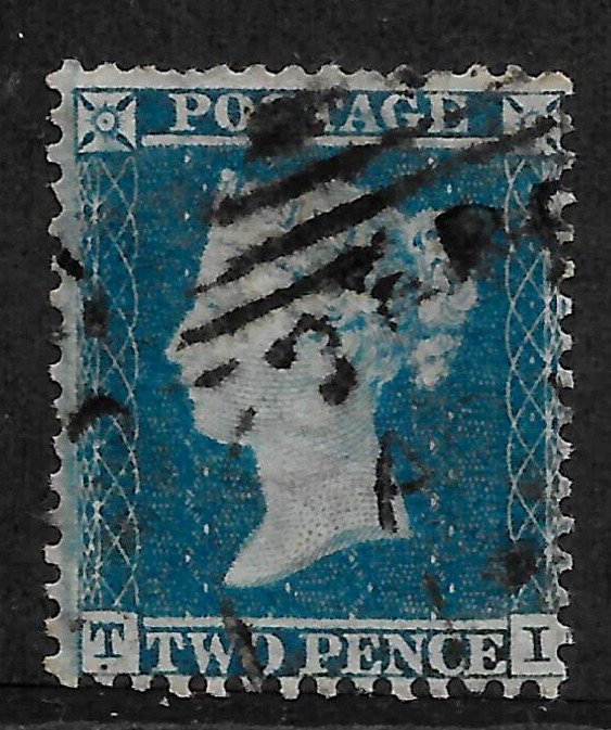 GB QV 1850 SG34, Spec F6, 2d BLUE (TI) Plate 5, Alph II, V. Good Used, Cat £90