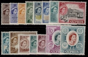 CYPRUS QEII SG173-187, 1955-60 complete set, M MINT. Cat £130.