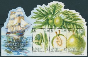 Pitcairn Islands Stamps 2015 MNH Breadfruit Saga Fruits Nature Ships 3v M/S