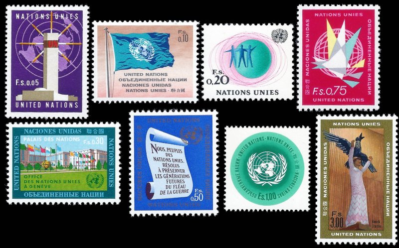 UN-Geneva 1969 Definitives Sc 1-5,7, 11 13 MNH