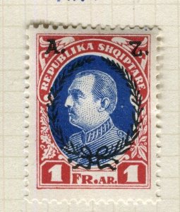 ALBANIA; 1927 early Presidential Optd. ' AZ ' issue Mint hinged 1Fr.