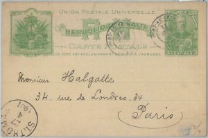 77179 - HAITI - POSTAL HISTORY -  STATIONERY CARD via St Thomas to PARIS 1901