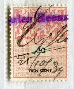 NETHERLANDS; Early 1900s early Revenue issue fine used 10c. value