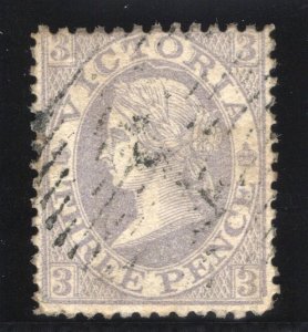 Victoria 1868 QV 3d grey-lilac very fine used.  SG 157.