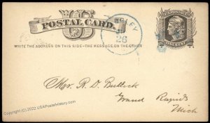 USA 1877 MORLEY Michigan Blue Cancel Postal Card Cover 96303