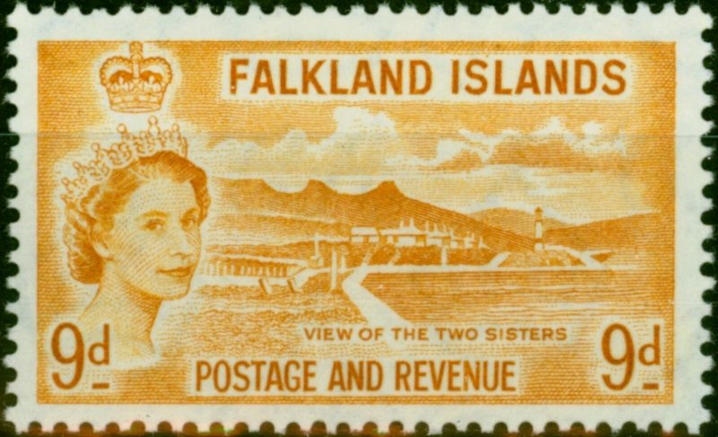 Falkland Islands 1957 9d Orange-Yellow SG191 V.F VLMM 