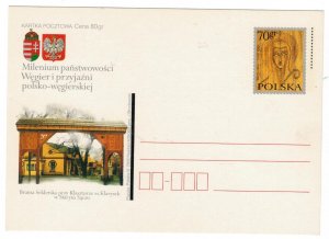 Poland 2000 Postal Stationary Postcard Stamp MNH Hungary 1000 Years Friendship
