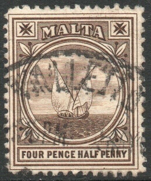 MALTA-1899-1901 4½d Sepia Sg 32 GOOD USED V46433