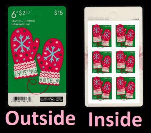 Canada 3136a Christmas Warm and Cozy Mittens $2.50 booklet (6 stamps) MNH 2018