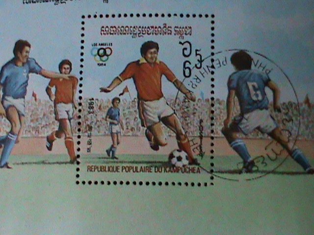 ​CAMBODIA-1984 OLYMPIC GAMES-LOS ANGELES'84 SOCCER CTO FANCY CANCEL-S/S VF