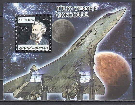 Guinea Bissau. Mi cat. 2944, BL489 A. Jules Verne Silver Foil s/sht. Concorde