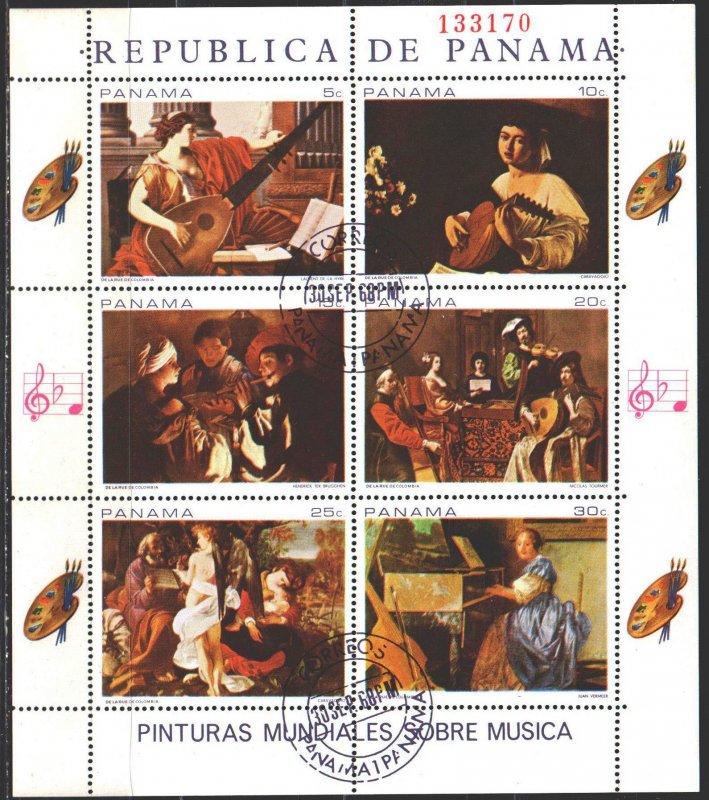 Panama. 1968. Small sheet 1087-92. Painting, music. USED.