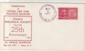 U.S. 1957 ITHACA Philatelic Society 25th Anni. Illust Hamilton Stamp Cover 37664