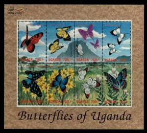 Uganda 2000 - BUTTERFLIES - Sheet of 8 Stamps - Scott #1651 - MNH
