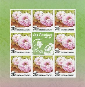 Flowers, The Peonies, nature, Imperforate souvenir sheet of 8 stamps, MNH