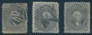 #78 24c 1862 (3) DIFFERENT USED WITH FANCY CANCELS CV $1,050 AU1082