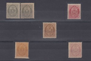 ICELAND 1876-98 Sc 10 (2x), 11-12, 15 & 18 HINGED MINT & UNUSED SCV$818.00+